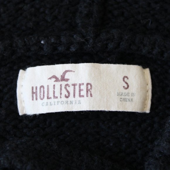 Black Knit Hoodie With Lace Up Neckline - Picture 4 of 7